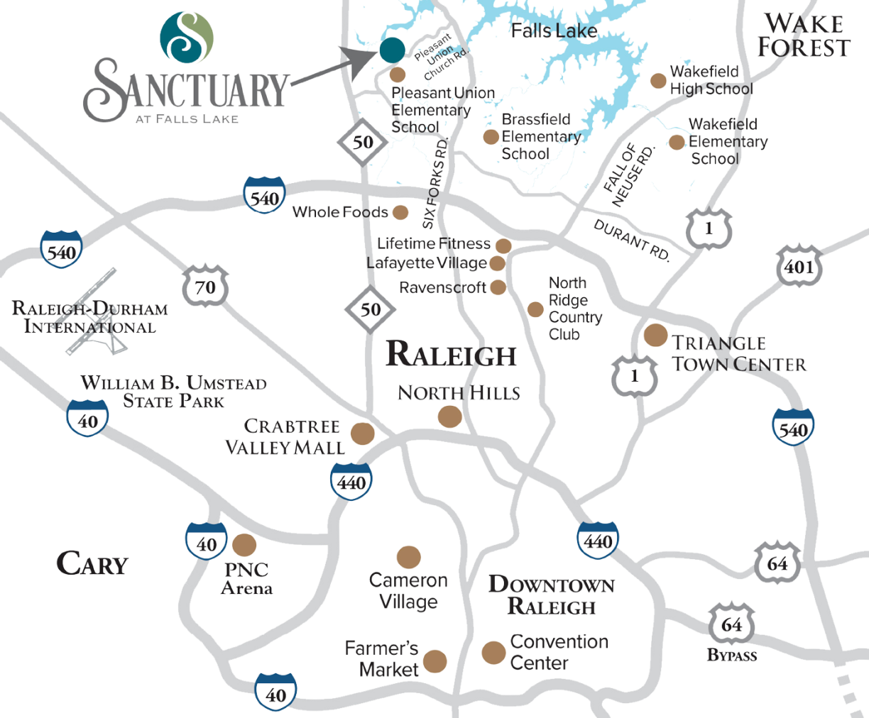 Sanctuary at Falls Lake vicinity map